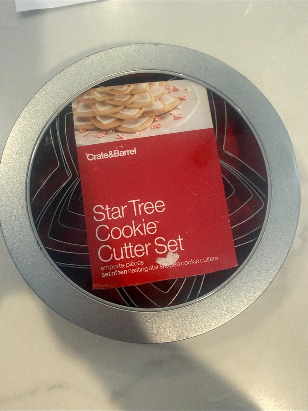 Crate&Barrel Metallic Silver Star Tree Cookie Cutter Set